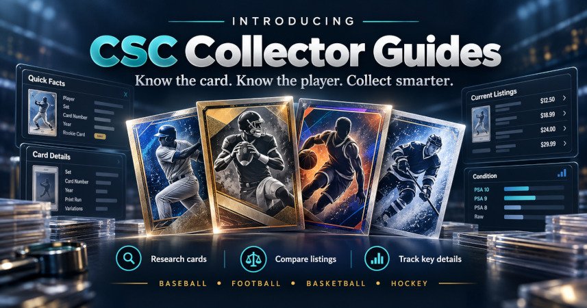 Explore CSC Collector Guides to identify baseball, football, basketball and hockey cards, research their stories and compare current marketplace asking prices.
